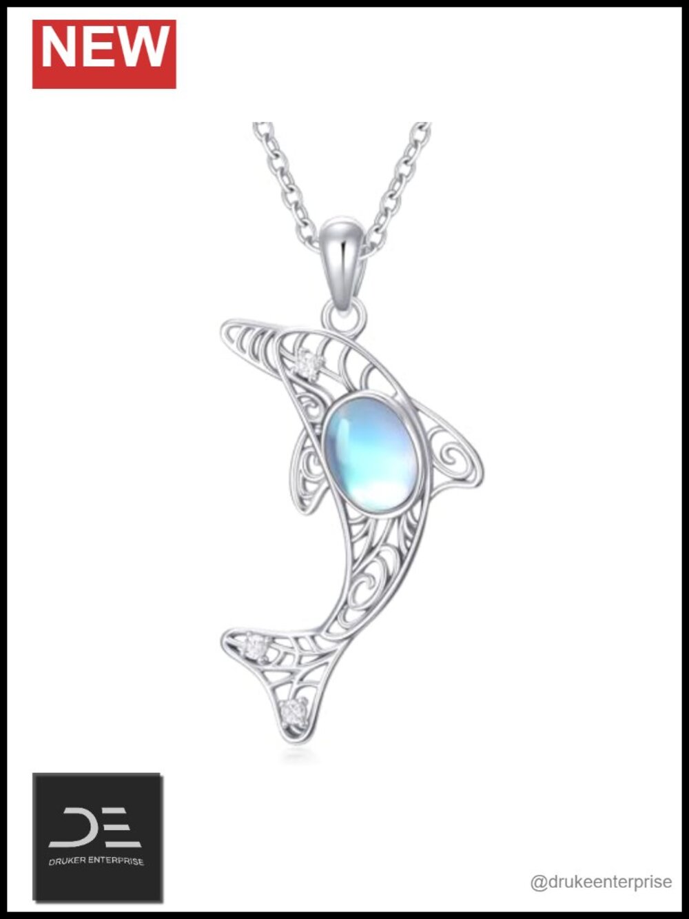 Sterling Silver Ocean Animals Moonstone Pendant Necklace Dolphin Crab Fish Sea